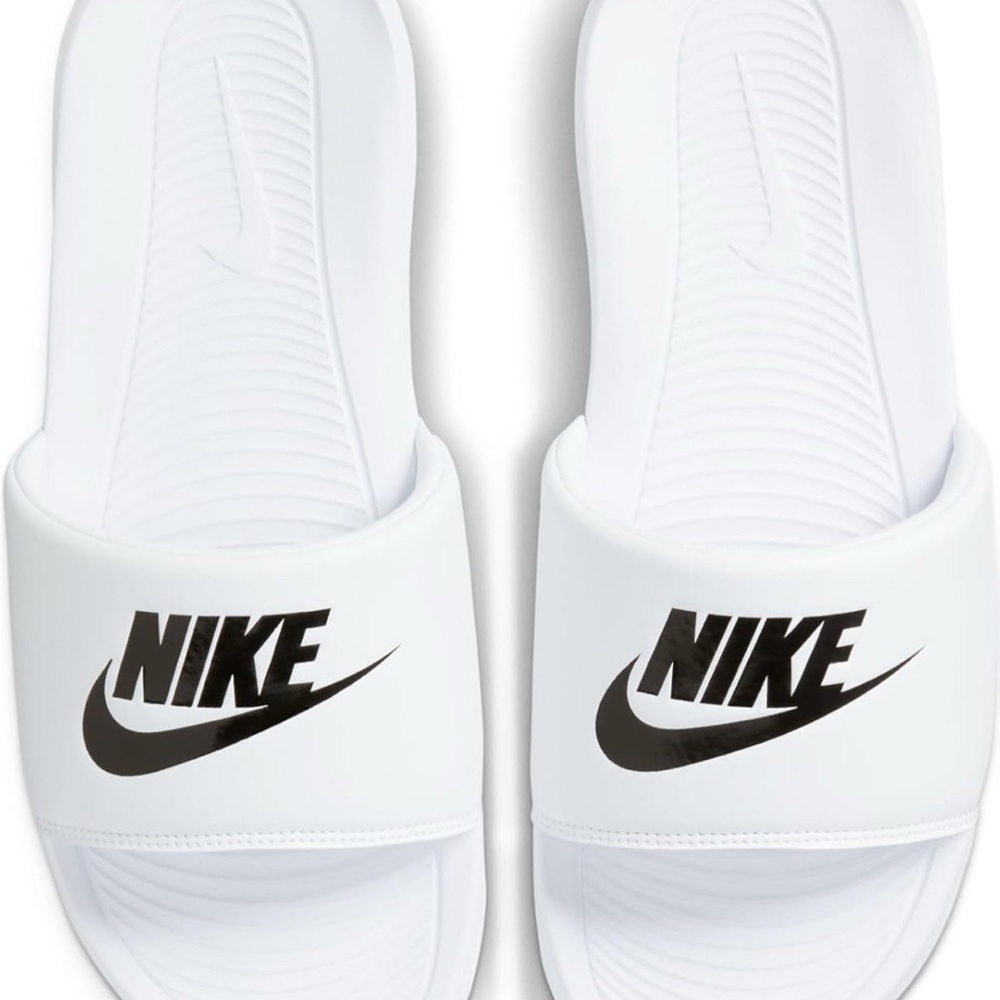 Nike White and Black Slide Sandals